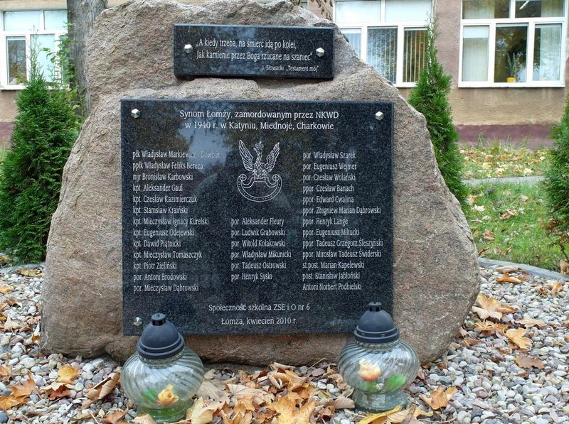 Lista synów Łomzy zamordowanych przez NKWD W 1940 R. Katyniu, Miednoje, Charkowie.