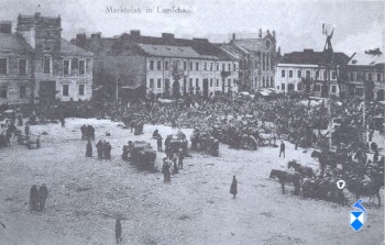 Stary Rynek z ratuszem i synagogą w 1916 r.