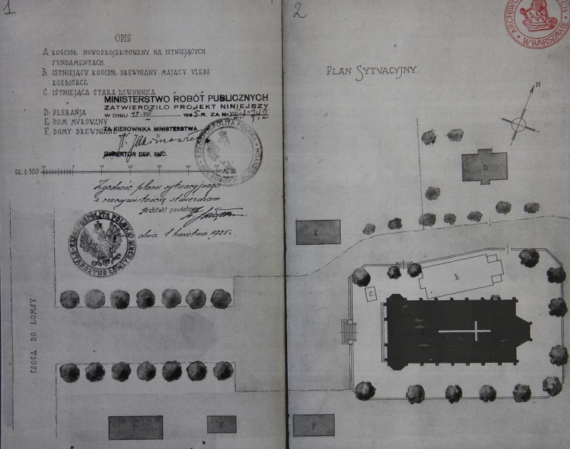 Plan sytuacyjny kościoła murowanego  1925 r.
