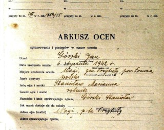 Arkusz ocen. Janek Górski