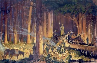 Obóz Powstańców w lesie.