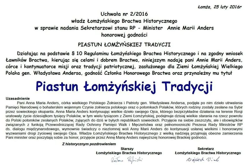 Dyplom Piastuna Łomżyńskiej Tradycji