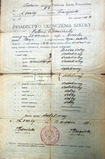 Szkoła Powszechna nr 4 w Łomży (1916 - 1954) Swiadectwo 1932_1933