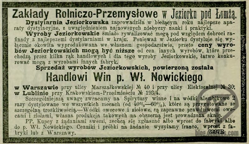 Wódki z Jeziorka – od znanej w XIX w. dystylarni pod Łomżą